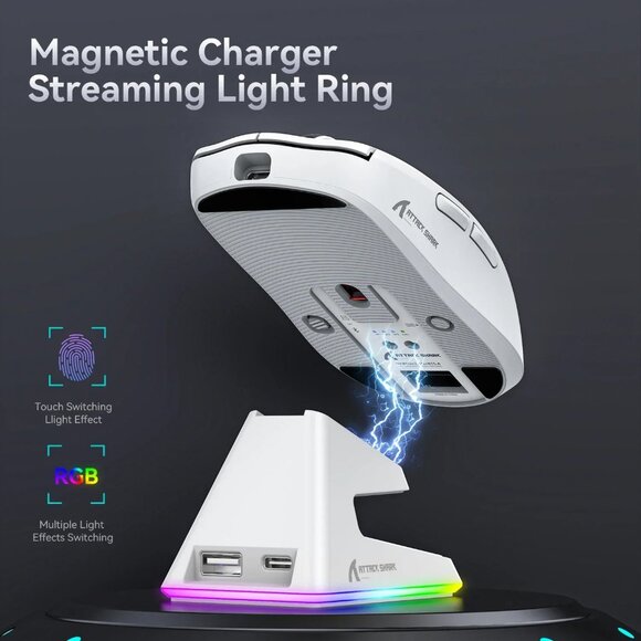 Wireless Tri-Mode Gaming Mouse with RGB Charging Base and Macro Support - Picture 2 of 5